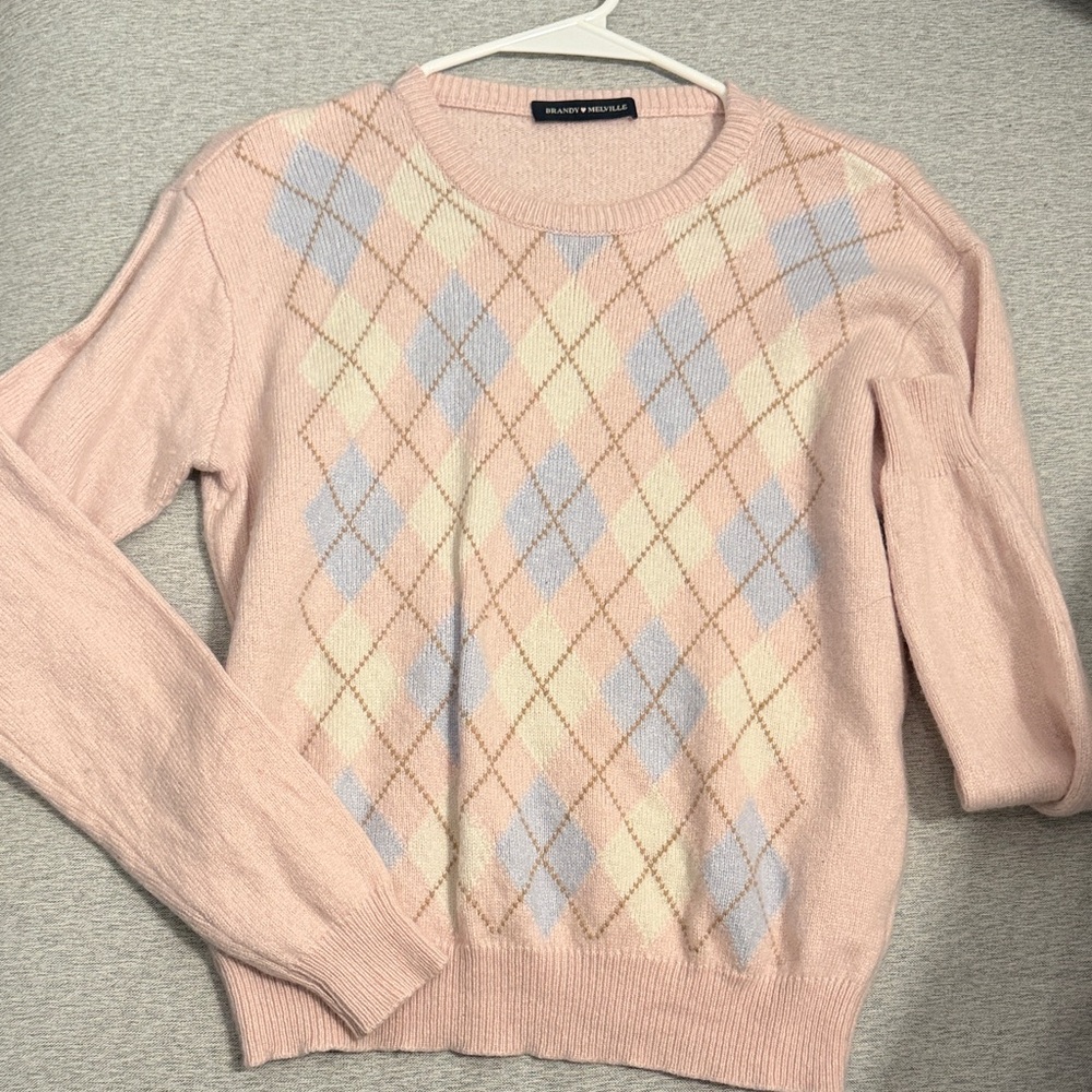 Brandy Melville Pink and Blue Argyle Sweater